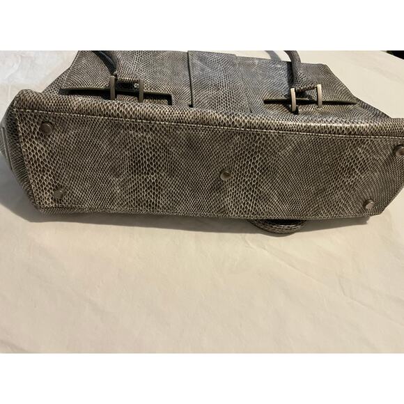 Charlie Lapson Taupe Snake Embossed Faux Leather Tote Shoulder Bag 17 Inch - Picture 6 of 8